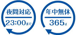 夜間対応23：00まで 年中無休